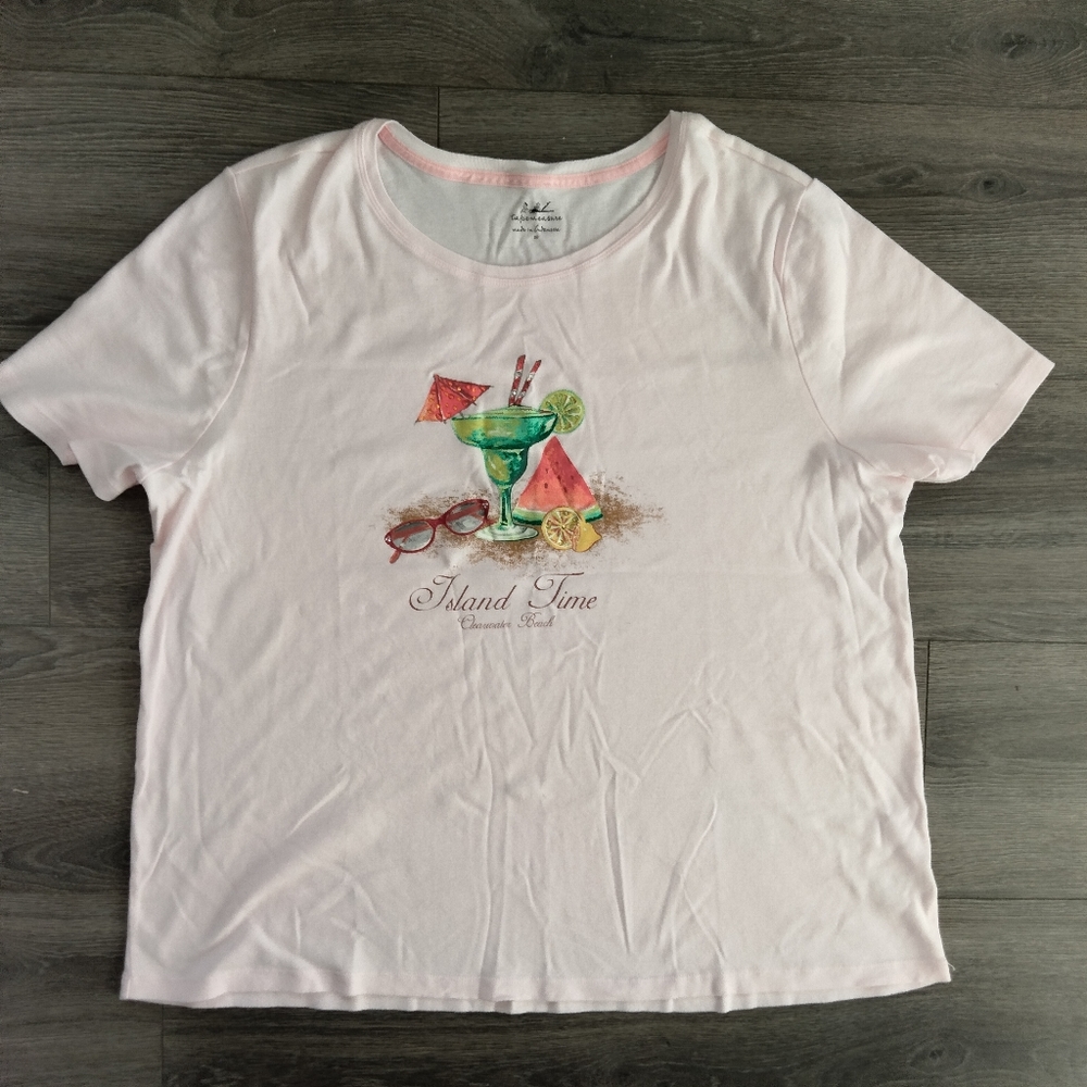 Tapemeasure Pink T-Shirt Women's Size 2X Embellished Rhinestones Glitter Drink